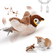 LIFLIX Interactive Cat Toys, Rechargeable Chirping Flapping Bird(no Flying) with Catnip for Indoor Cats, Touch Activated, Plush Kitten Exercise Toys (Brown Sparrow)