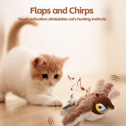 LIFLIX Interactive Cat Toys, Rechargeable Chirping Flapping Bird(no Flying) with Catnip for Indoor Cats, Touch Activated, Plush Kitten Exercise Toys (Brown Sparrow)