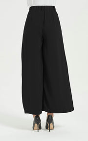 Tronjori Women High Waist Casual Wide Leg Long Palazzo Pants Trousers Regular Size(XS Short,Black)