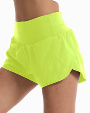 Kcutteyg Running Shorts for Women with Liner High Waisted Lightweight Womens Workout Shorts with Back Pocket- 4" (Fluores Yellow, XS)