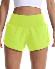 Kcutteyg Running Shorts for Women with Liner High Waisted Lightweight Womens Workout Shorts with Back Pocket- 4" (Fluores Yellow, XS)