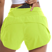 Kcutteyg Running Shorts for Women with Liner High Waisted Lightweight Womens Workout Shorts with Back Pocket- 4" (Fluores Yellow, XS)